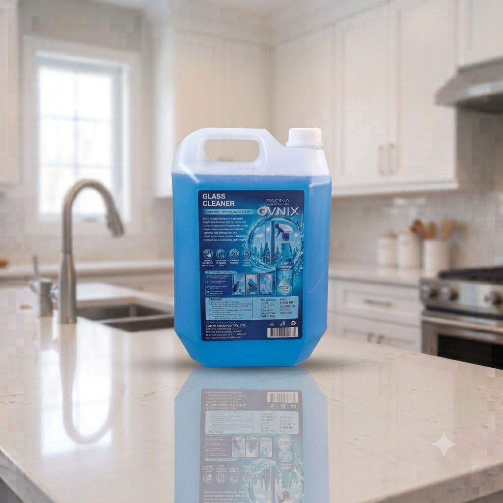 OVNIX Glass Cleaner container back label with usage instructions