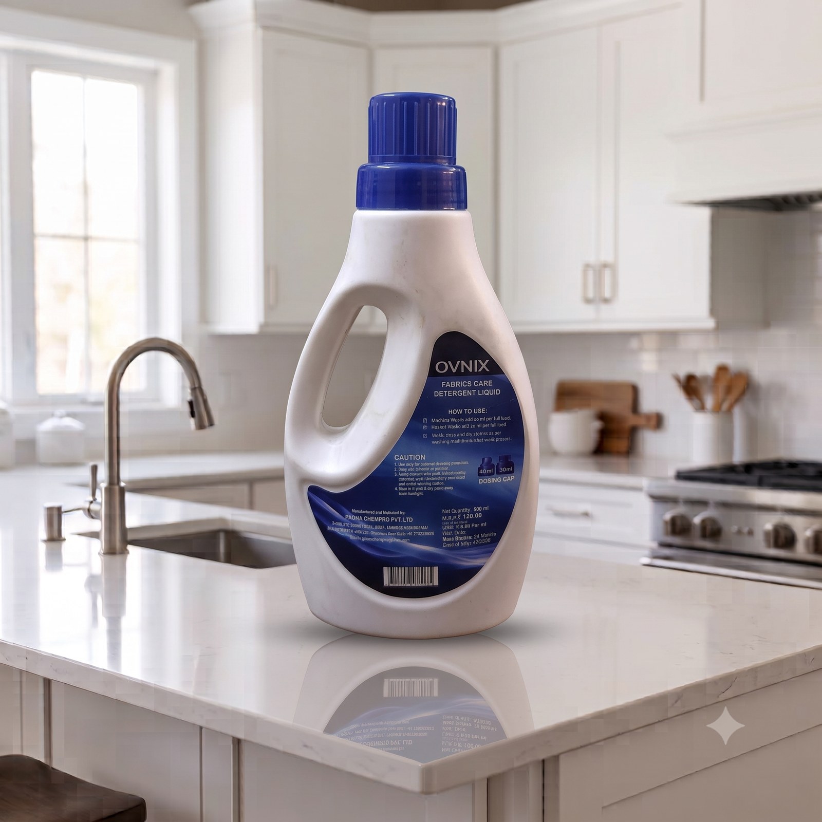 OVNIX Liquid Detergent 500 ml back label with usage instructions