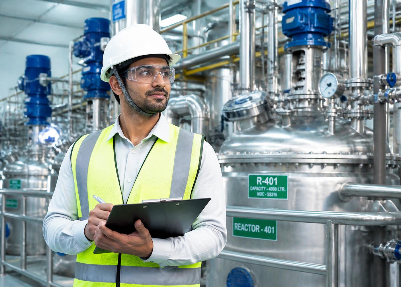 Specialty chemical manufacturing plant with stainless steel reactors